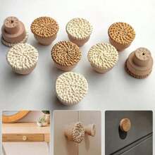 12个波西米亚风格藤编旋钮，木质把手，手工编织圆形拉手，适用于梳妆台抽屉、橱柜、衣柜 - 咖啡棕 - 查看 9