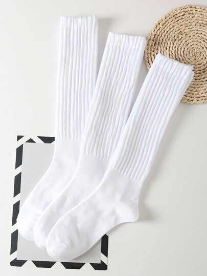 Syviss 3pairs Men's Solid Color Ins Style Breathable, Comfortable, Soft & Long Socks Suitable For Sports And Casual Wear