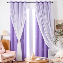 2 Pieza de Cortina Opaca con Patrón de Estrellas - Ideal para la Habitación de los Niños, Dormitorio y Sala de Estar - Crea un Ambiente de Sueño Confortable y Romántico