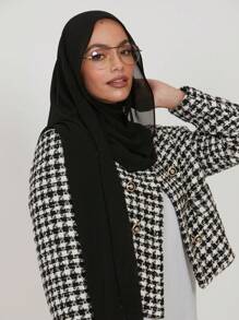 1 pièce Foulard en chiffon doux et unicolore en fausse perle pour femmes, pour un usage casual, convient pour une utilisation quotidienne en tant que bandeau, hijab doux pour femmes en abaya voile - Noir - Voir 2