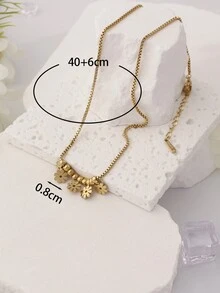 1 件聖誕禮物跨國 Ins 風格小眾設計珠鍊項鍊多珠、釘頭、花朵 - 金色 - 查看 6