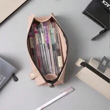 Pu 防水筆袋,耐髒非英文文字圖案文具袋,簡約設計文具盒,適合學生收納 - 淺藍色 - 查看 2