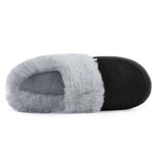 NineCiFun Men and women's home plush lining with suede upper, rubber sole slippers for warmth and comfort, thick sole indoor and outdoor slippers - 黑色 - 查看 7