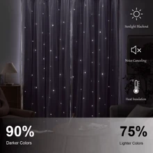 2 Pieza de Cortina Opaca con Patrón de Estrellas - Ideal para la Habitación de los Niños, Dormitorio y Sala de Estar - Crea un Ambiente de Sueño Confortable y Romántico