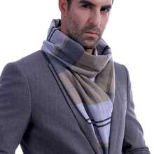 1pc Unisex Business Style Tassels Scarf, Outdoor Windproof Shawl, 120g Lightweight Fashion Check Pattern Scarf For Winter, Spring, Autumn, Wrap, Scarf, Khaki - Khaki - View 2