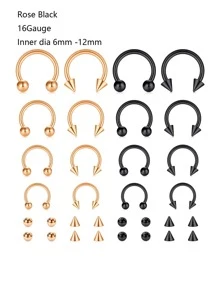 CIZME 16入組/套16G不銹鋼銀U型鼻子隔膜圓環箍帶替代品球適用於女性唇部,打耳洞,內徑6mm/8mm/10mm/12mm - 銀色 - 查看 8