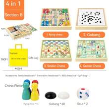A Set Of Abs Material Frame Wooden Chess Pieces Multi-functional Game Chess, Go, Flying Chess, Checkers, Backgammon Combination Party Games - Multicolor - View 1