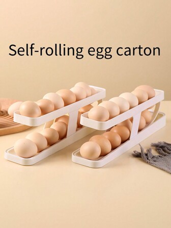 1pc Double-layer Automatic Egg Roller Slide Design Refrigerator Side Door Storage Box For Kitchen, Prevent Egg From Cracking