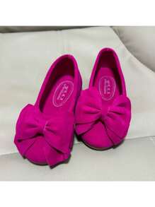 女童春秋公主鞋,帶蝴蝶結,平底嬰幼兒休閒鞋 - 玫紅色 - 查看 1