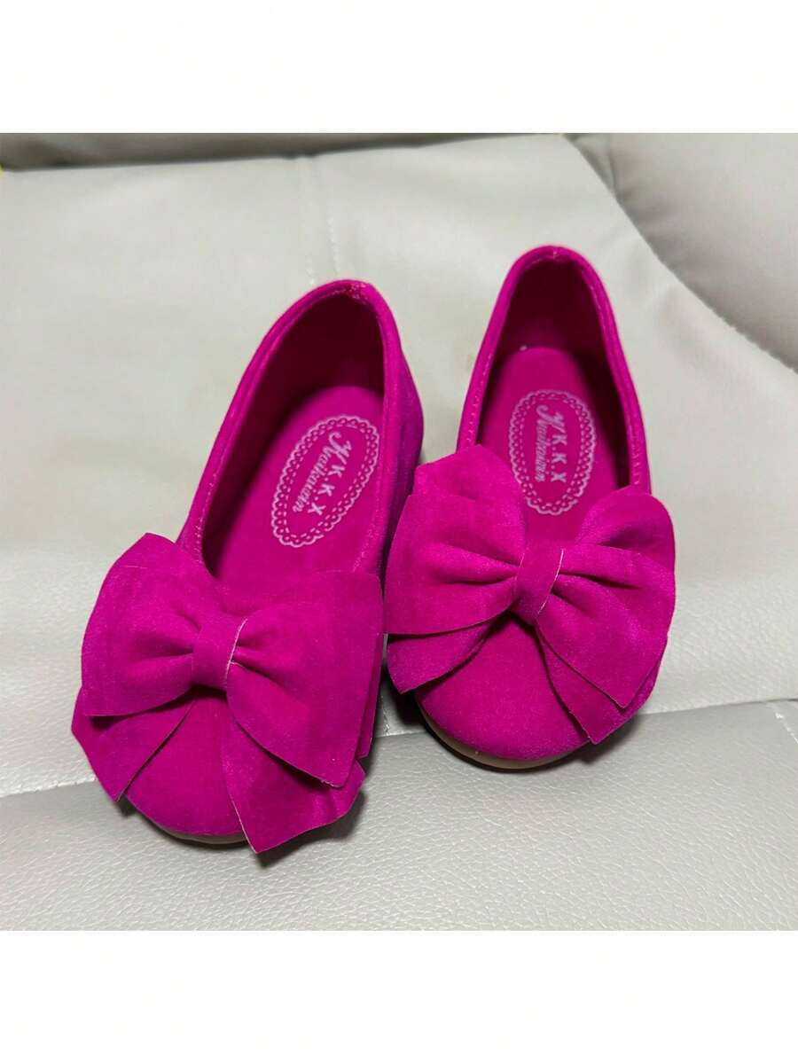 女童春秋公主鞋,帶蝴蝶結,平底嬰幼兒休閒鞋 - 玫紅色 - 查看 1