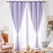 2 Pieza de Cortina Opaca con Patrón de Estrellas - Ideal para la Habitación de los Niños, Dormitorio y Sala de Estar - Crea un Ambiente de Sueño Confortable y Romántico