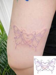 1pc Pvc Waterproof Sweatproof Butterfly & Heart Pattern Temporary Tattoo Sticker, Suitable For Daily Use Of Fashion Leader - Multicolor - View 2