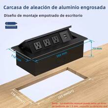 Enchufe Escritorio Embebido Placa De Contactos Y Puerto Usb,Toma de corriente integrada para escritorio, mejor efecto de carga, Toma de corriente oculta para escritorio, enchufe múltiple para encimera con puerto USB, toma de corriente universal (tamaño: 26,6 x 11,8 x 7,3 cm) - Negro - Ver 3