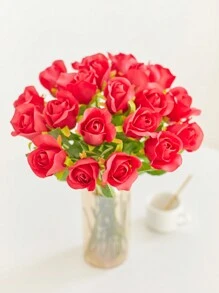 Día De San Valentín 10 Piezas Flores Artificiales De Seda Realistas Ramo De Rosas Con Un Tallo De 45 Cm Para El Día De La Madre Decoración De La Casa Y Bodas - Rojo - Ver 3