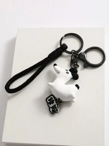 Creative Coolthai Patchy Dog Cartoon Car Keychain Backpack Pendant, Couple Gift - White - View 4