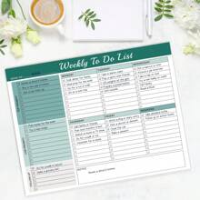 BUBU 1pc Weekly Planner - Daily Planner To Do List Task Checklist Notepad Undated Goals Planning Pad Tear-Off Notepad,Back To School Supplies - Olive Green - View 1