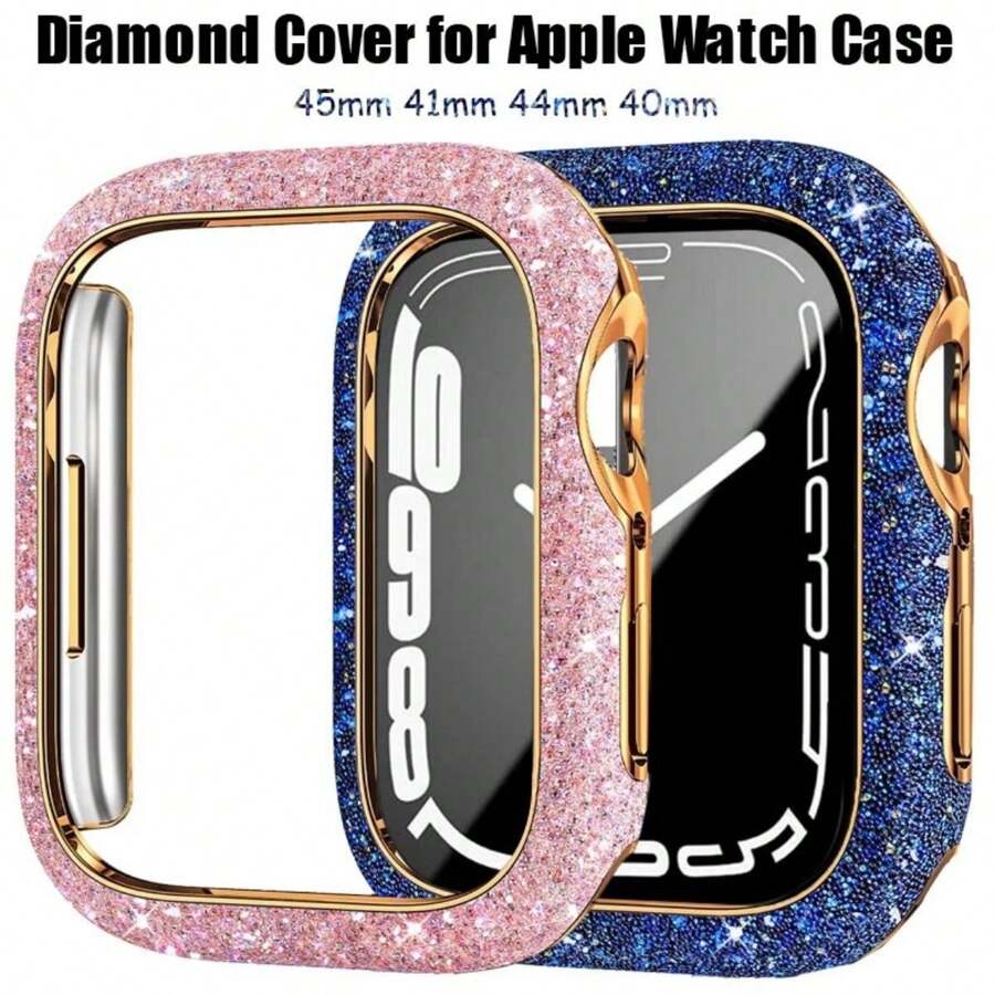 1入組閃亮手錶殼，適用於 Apple Watch Series 8 7 6 5 4 41mm 45mm，鑲有鑽石的手錶保護殼，保護 PC 材質邊框，閃閃發光的女性配件 - 黑色 - 查看 1
