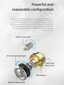 Bgvp Scale Pro 1dd+1ba混合式入耳式監聽耳機3.5mm有線低音耳機帶麥克風6d音效電競運動耳塞耳機 - 白色 - 查看 5