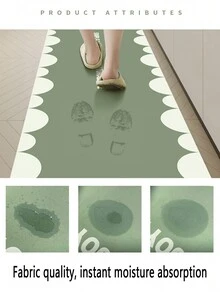 1pc Black & Green Simple & Light Luxury Soft Diatomaceous Earth Mat For Home Kitchen With Water Absorption, Quick Drying, Anti-slip Function, Anti-wear/anti-dirty/easy To Clean/easy To Maintain/not Easy To Mold/rectangular Suitable For Kitchen, Bathroom Entrance - Green - View 5
