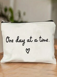 One Day At A Time Printed Makeup Pouch, Zipper Pouch Cosmetics Bag For Sisters,  Friendship Gift, Cosmetics BagMakeup Storage Bag Cosmetic Bag Beauty Bag, Travel Makeup Organizer Portable Storage Bag, Thank You Gift, Birthday and Christmas Gift Ideas, Travel Toiletry Organizer, Makeup Bag, Pencil Pen Case, Stationery Supplies - White - View 5