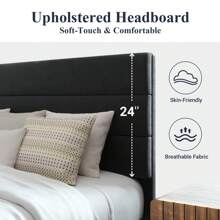 Allewie Twin/Full/Queen/King Size Platform Bed Frame With Fabric Upholstered Headboard And Wooden Slats Support, Fully Upholstered Mattress Foundation, No Box Spring Needed, Easy Assembly, Black - Black - View 4