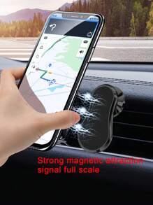 Car Mount Phone Holder With Strong Adhesive & 2 Magnetic Plates (One Square & One Circular), Compatible With All Smartphones & For Cars With Friendly Exterior Shell - Black - View 1