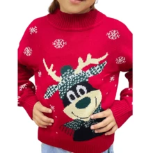 Suéter Navideño Tejido Reno de la navidad para Niño, Niña Y Unisex - Rojo - Ver 2