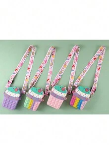 1只紫色兒童斜挎包,卡通冰淇淋造型,氣泡墊設計,柔軟耐用的矽膠材料,可愛的兒童肩背包和小錢包 - 紫色 - 查看 7