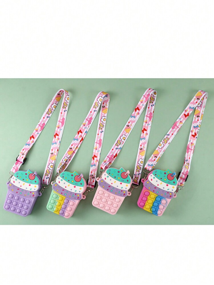 1只紫色兒童斜挎包,卡通冰淇淋造型,氣泡墊設計,柔軟耐用的矽膠材料,可愛的兒童肩背包和小錢包 - 紫色 - 查看 7