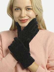 1 đôi Mùa Đông Ấm áp Màn hình cảm ứng Găng tay Đối với phụ nữ Chenille Ấm áp Đan Với Màn hình cảm ứng Ngón tay Đàn hồi Cổ tay áo Nhiệt Găng tay - màu đen - Xem 1