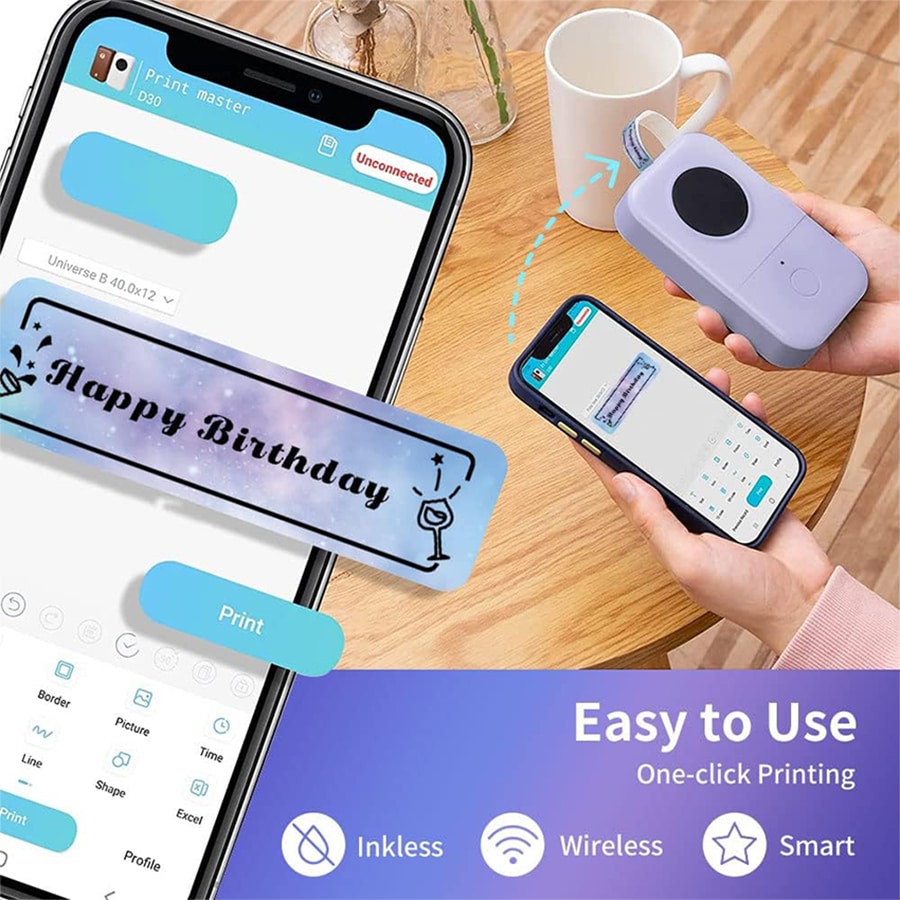 Phomemo 1pc Label Maker Machine With 1 Roll 12x40mm, 0.47"X 1.57" White