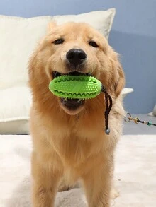 HOLAPET 1pc Solid Color Rugby Shaped Chew Toy For Pet, Elastic Rubber Ball For Dog Bite Resistance Interaction Toys - Green - View 2