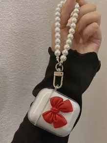 手机壳蝴蝶结 1 件 红色蝴蝶结和人造珍珠吊坠 Tpu 防震耳机套 兼容 Apple Airpods 兼容 Airpods1/2 AirPods Pro