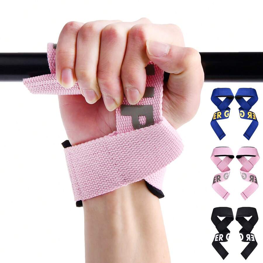 muñequeras gym,Correas acolchonadas para Levantamiento de Pesas ,Straps de Gym para Proteccion de Dedos y muñecas, levantamiento de pesas, culturismo, Xfit, entrenamiento de fuerza - Rosa - Ver 1