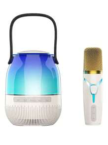 便攜式高功率露營燈無線喇叭,長續航,重低音和7種led燈光氛圍效果,並附帶一個無線麥克風,適用於家庭聚會,派對等等 - 白色 - 查看 13