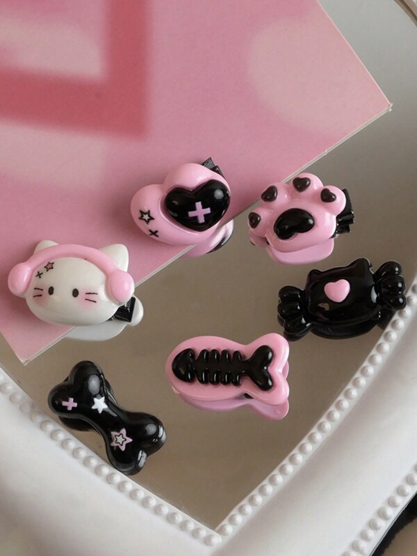 6pcs Sweet, Cool And Cute Y2k Style Hair Clips, Including Heart, Cat Paw, Bone, Fishbone, Kitten, Candy And Alligator Hair Clip Valentine's Day Valentines,Hair Accessories,Hair Barrettes Claw Clips, School Stuff