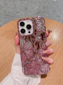 Funda de TPU compatible con iPhone 14, iPhone 14 Pro, iPhone 14 Plus, iPhone 14 Pro Max, iPhone 15, iPhone 15 Pro, iPhone 15 Pro Max, iPhone 16, iPhone 16 Pro, iPhone 16 Plus, iPhone 16 Pro Max con pintura floral 3D, personalidad minimalista vintage plateada con brillo, para el Día de San Valentín de verano