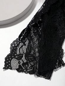 1條女式復古休閒圍巾,帶蕾絲邊,黑色,長150cm,適合跳舞或日常穿著優雅 - 黑色 - 查看 3