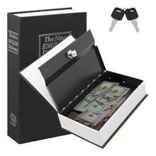 1 Pieza Caja De Seguridad Con Diseño De Libro Diccionario Cerradura  18 Cm Con Llavenegro - Negro - Ver 1