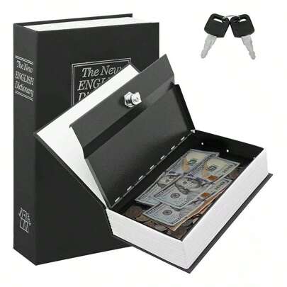 1 Pieza Caja De Seguridad Con Diseño De Libro Diccionario Cerradura  18 Cm Con Llavenegro
