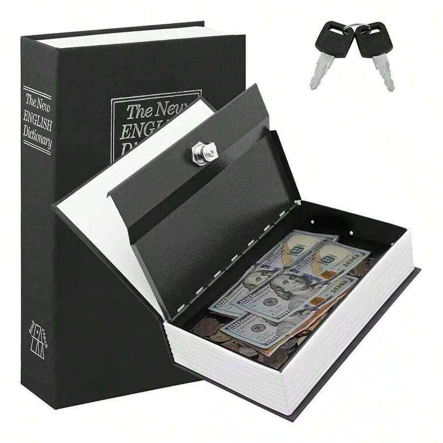 1 Pieza Caja De Seguridad Con Diseño De Libro Diccionario Cerradura  18 Cm Con Llavenegro - Negro - Ver 1