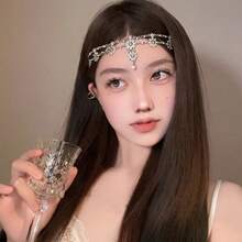 1件異國風格裝飾珍珠花、流蘇、鑽石頭箍,適合女性 - 銀色 - 查看 3