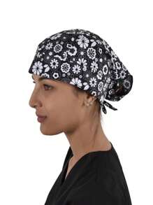 SOULMATE Printed Surgical Medical Cap For Women - Black White Flowers - View 2