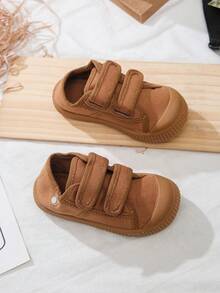 帶中筒白色幼兒運動鞋,適用於春秋季的兒童帆布鞋,中性款韓版極簡風格系綁繩運動經典鞋款,時尚低頂休閒跑步鞋款,潮流滑板童鞋 - 巧克力棕 - 查看 3