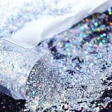 Shiny Mixed Hexagon Chunky Glitter Nails Sequins Holographic Spangles Gel Polish Manicure Nail Art Decorations DIY Accessories - Silver - View 4