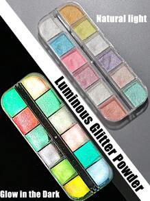 12色霓虹螢光,糖果色發光指甲diy亮麗美甲螢光夜光指甲藝術閃粉螢光色素發光效果夜光指甲彩飾藝術裝飾 - 彩色 - 查看 2