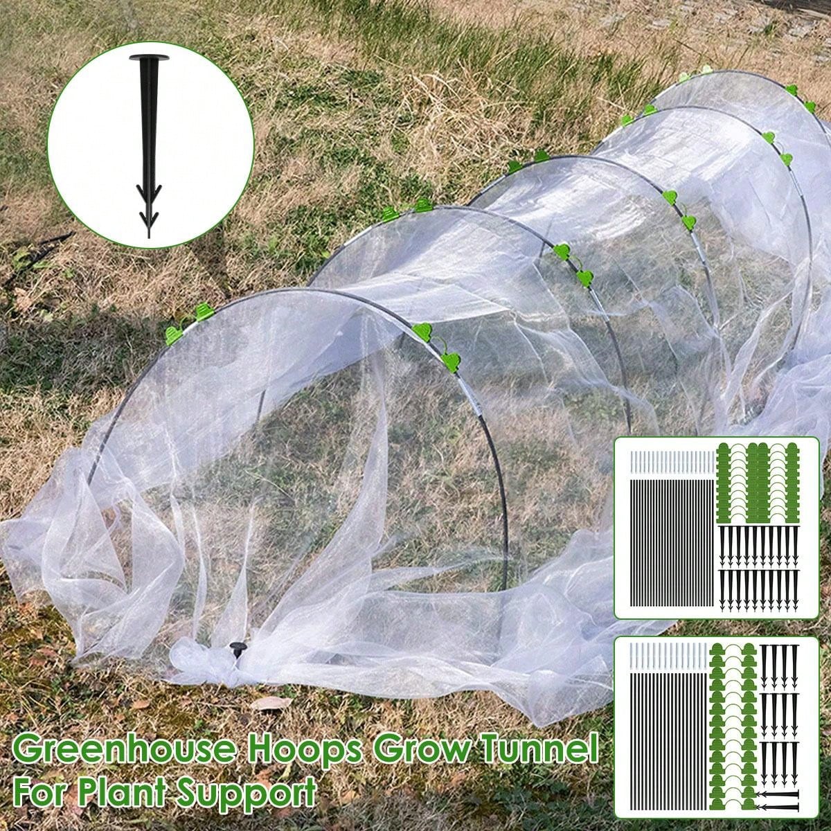 Greenhouse Hoops Grow Tunnel Garden Hoops Kit with Spikes and Clips