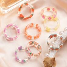 8入組女士丙烯酸水果戒指,可愛樹脂水果戒指,透明戒指配色彩水果,美學疊戒,裝飾性戒指（8種水果風格可選） - 彩色 - 查看 5