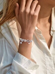 1 件 925 纯银时尚真锆石闪亮心形串珠，适合女士手链、手镯、DIY 珠宝制作婚礼订婚礼物精美女士珠宝 - 銀色 - 查看 2