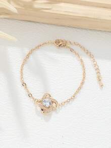 5入組時尚立體四葉草與永恆愛意設計耳環、項鍊、手鍊、戒指珠寶套裝,女士經典派對/慶典配件 - 金黃色 - 查看 10